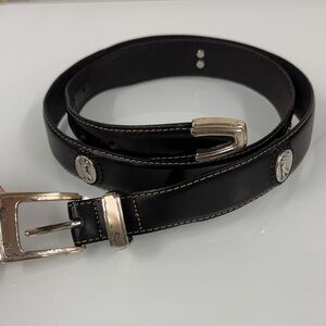 Onyx by Brighton black leather belt with silver golf medallions 38